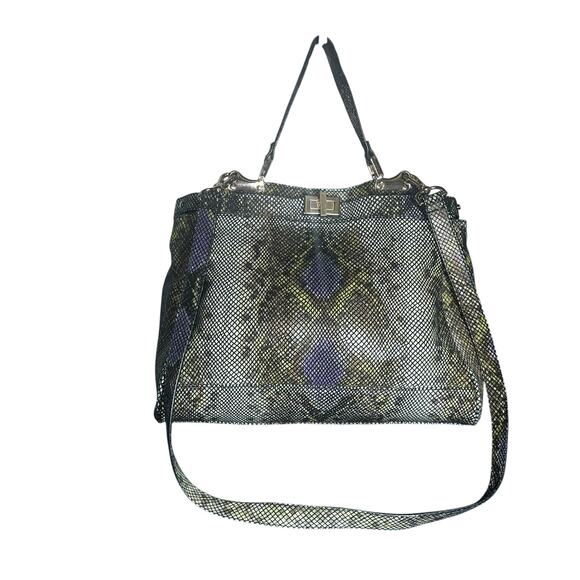 Danier Genuine Leather Python Print Satchel Crossbody Bag Gray Purple - Picture 1 of 15